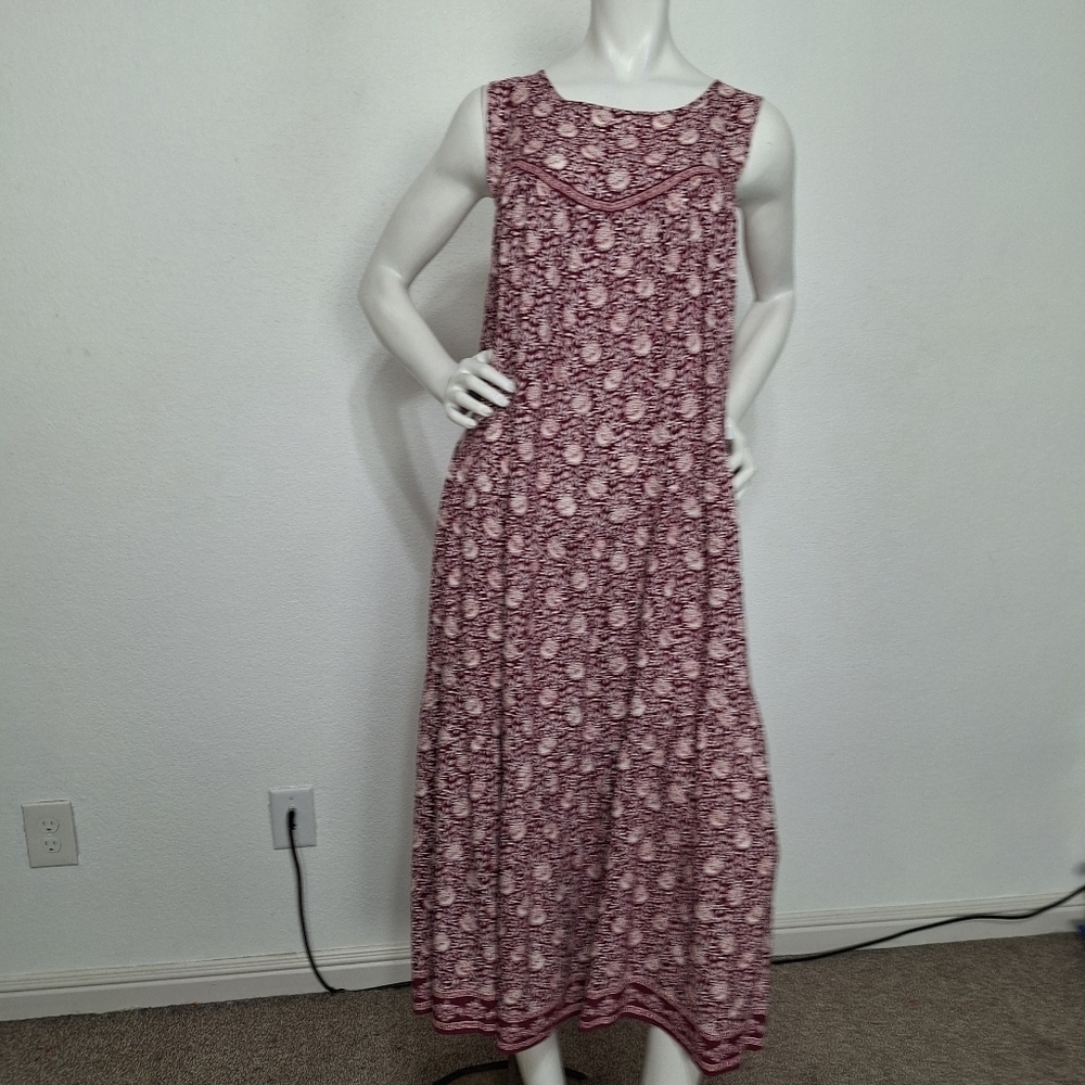 Max Studio Burgundy Prairie Floral Cottagecore Bohemian Peasant Maxi Dress Sz. M